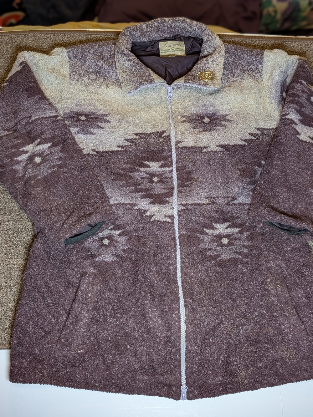 Vintage Cabelas Aztec Sherpa Fleece Jacket Womens 2XL